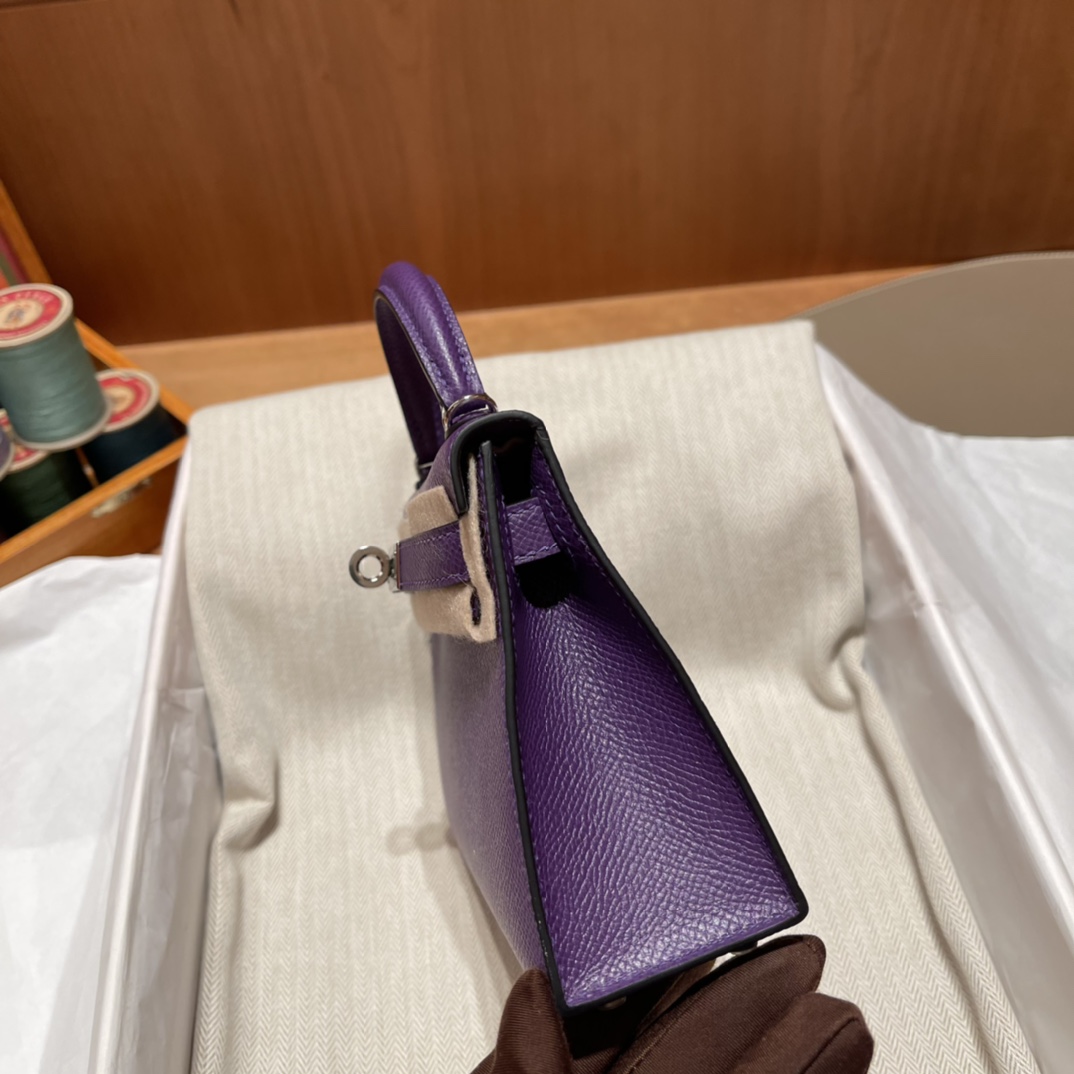 에르메스 미니 켈리백19 퍼플 은장 앱송